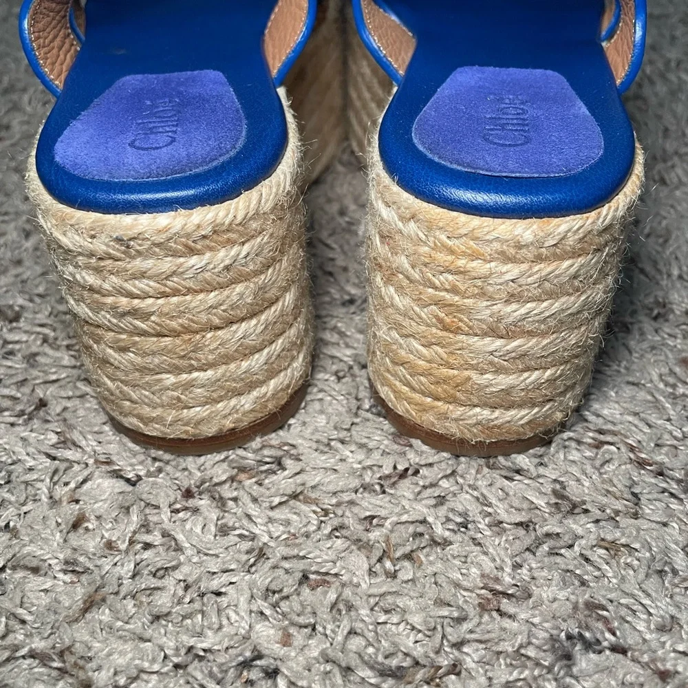 Chloe‎ Lauren Royal Blue Wave Platform espadrille Slide sz 40